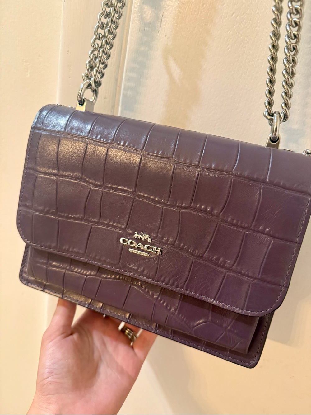 Coach Croc Embossed Purple Leather Crossbody + Dust Bag